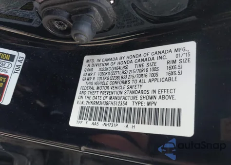 2015 Honda Cr-V Lx z USA, uszkodzony, nr VIN 2HKRM3H38FH512354